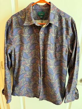 J. Crew Men's Paisley Button-Down Shirt - Blue and Purple Accents